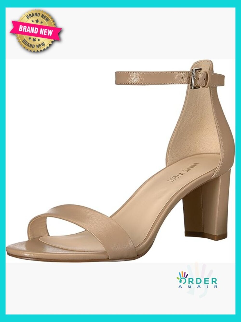 Block Heeled Sandals Almond Toe 2.64" Heel Ankle Strap Rhinestone Dressy